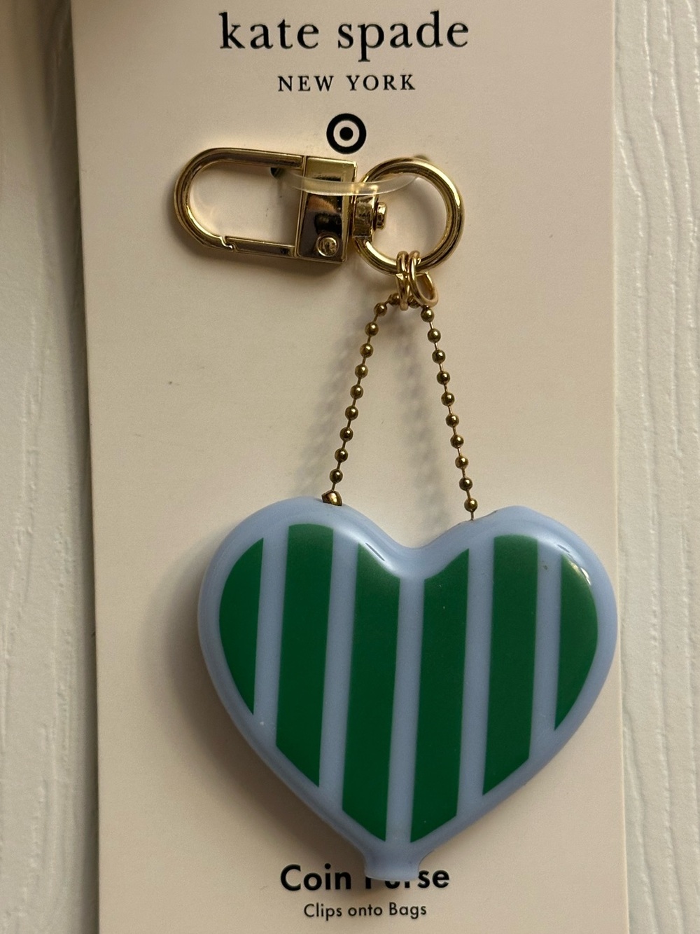 kate spade Heart Stripe Coin Purse - Green & Light Blue Bag Charm